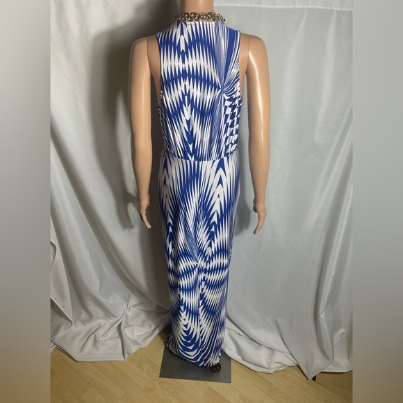 Cameo USA Blue White Geometric Print Maxi Dress Knot Front Size M - Picture 4 of 7